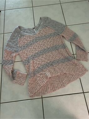 Free People Striped Scoop-Neck Sweater in Blush & Gray